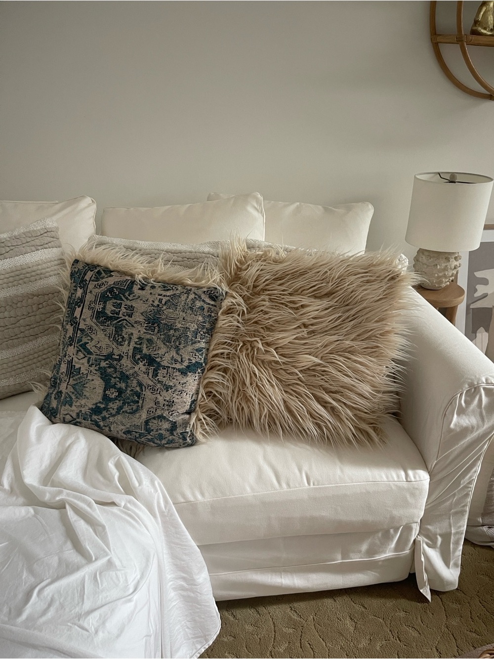 Anthropologie shaggy faux fur pillow set